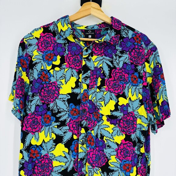 Empyre Mens Floral Multicolored Short Sleeve Collared Button Down Shirt Size L - Picture 5 of 11